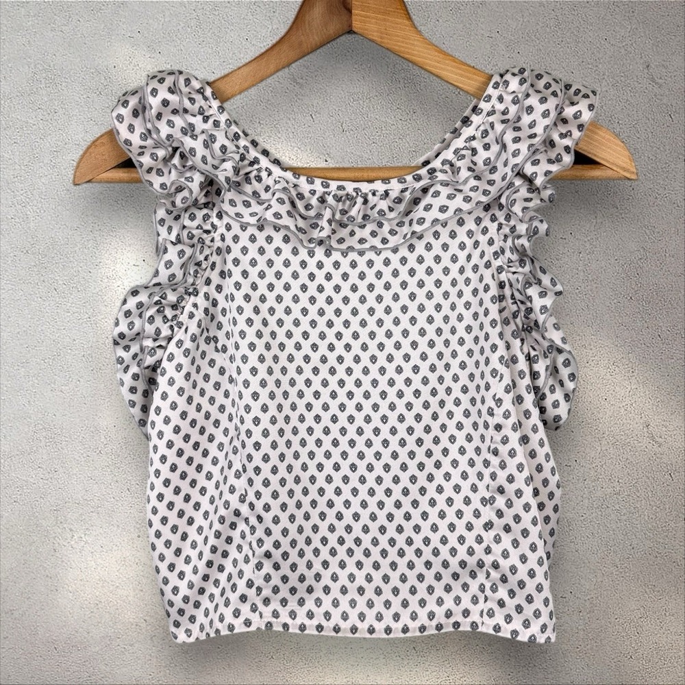 Koch Ruffle Neck Sleeve Geometric Satin Blouse‎ Sz XS